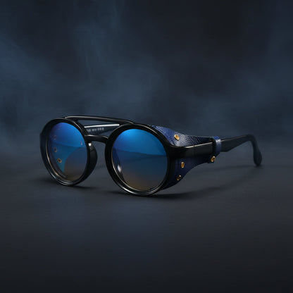 Retro Round Leather Frame Sunglasses – Vintage Fashion Eyewear