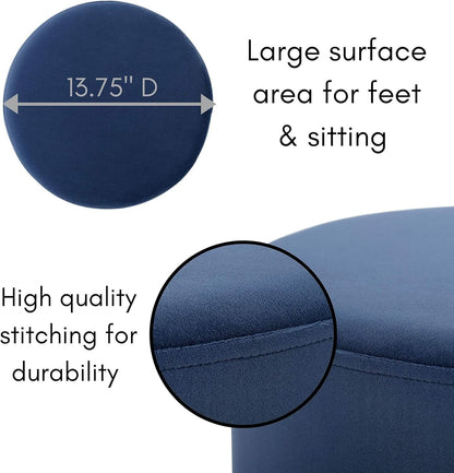 Sleek Round Ottoman Foot Stool Blue Memory Foam Padding