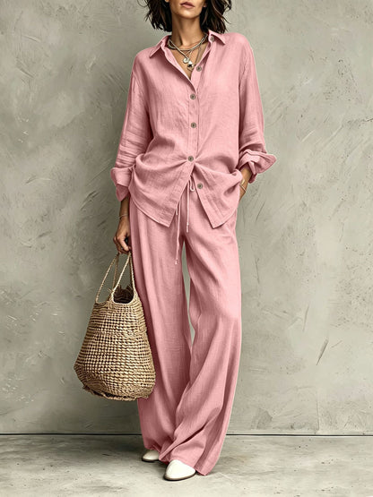 Women's Button-Down Shirt & Wide-Leg Pants Set