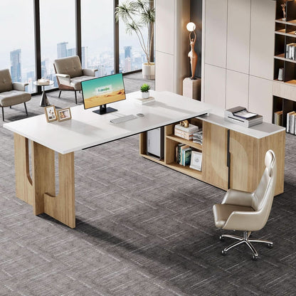 Premium White Engineered Wood Corner Desk 74.8 Inches