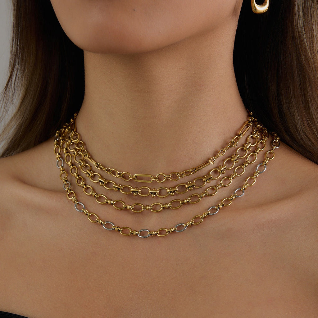 18K gold chain with gold and silver color matching design simple and elegant necklace