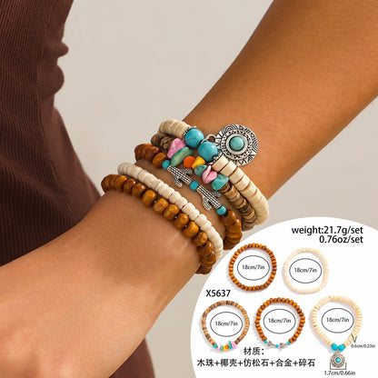 Retro ethnic style bull head turquoise beaded elastic bracelet