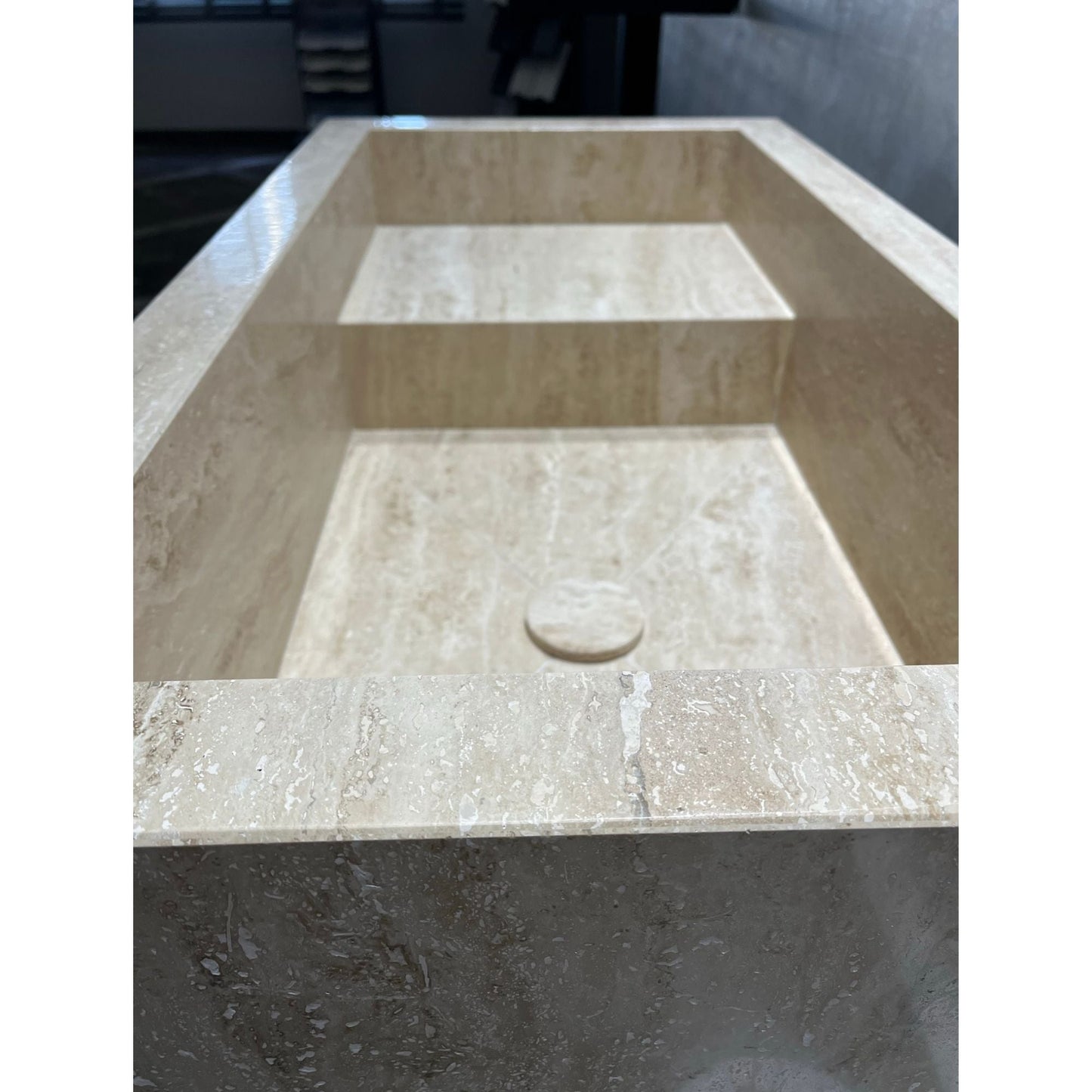 Travertine Handcrafted Custom Bathroom Sink with Natural Veining