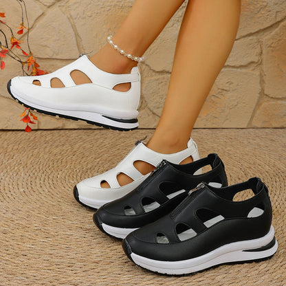 Women's Chunky Sole Closed-Toe Sandals – Soft Sole Velcro Strap