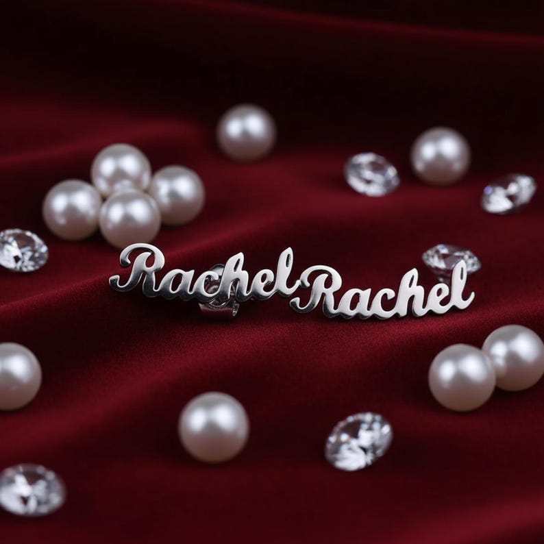 Custom Engraved Script Name Stud Earrings