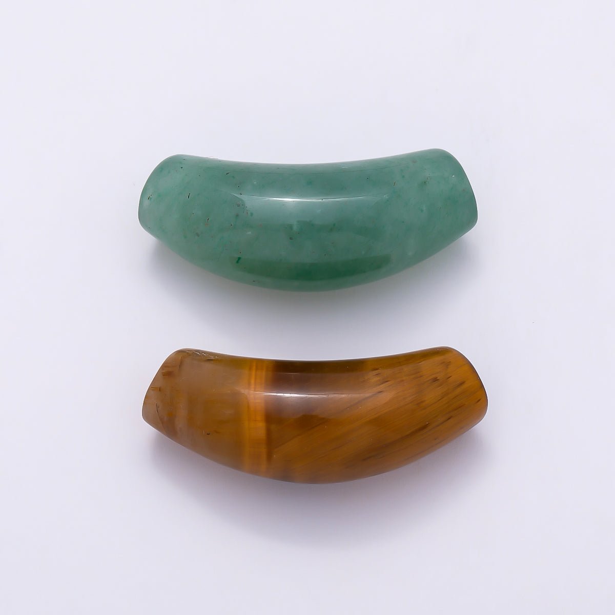 28mm x 12mm Tiger Eye, Aventurine Gemstone Slide Curved Tube Pendant | Beads-00529 Beads-00530