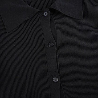 Women's V-Neck Ribbed Knit Button Cardigan Top – Black