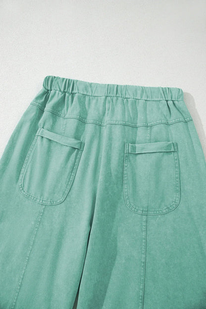 Black Mineral Wash Exposed Seam Wide Leg Cargo Pants