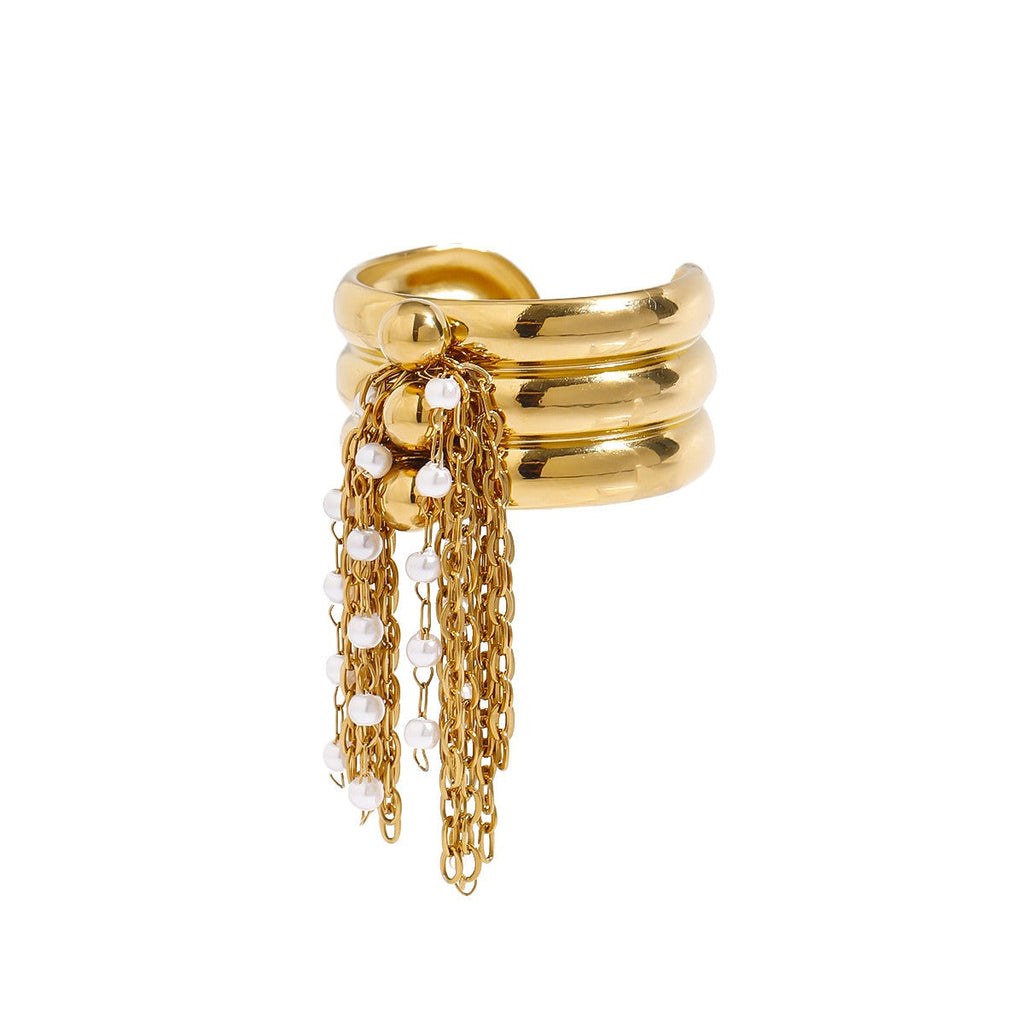 18K gold multi-layered ring with tassel design