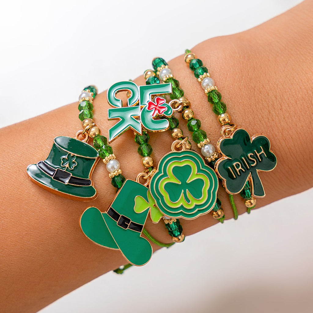 Leafy Clover Letter Bracelet Simple Green Beaded Bracelet