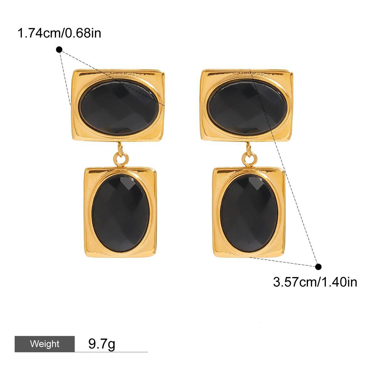 18k gold rectangular inlaid oval gemstone design trendy and unique earrings