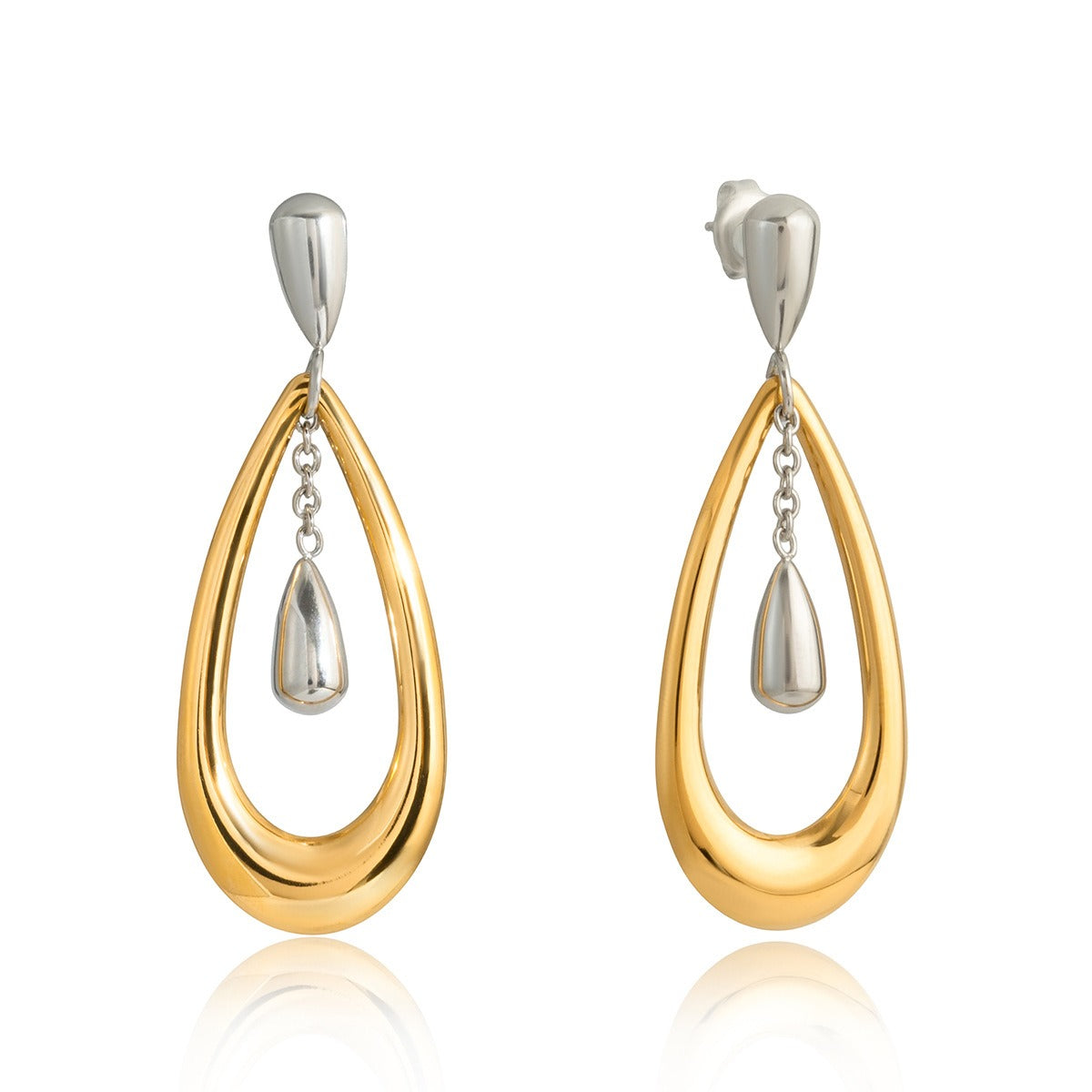 18K gold teardrop-shaped two-tone earrings