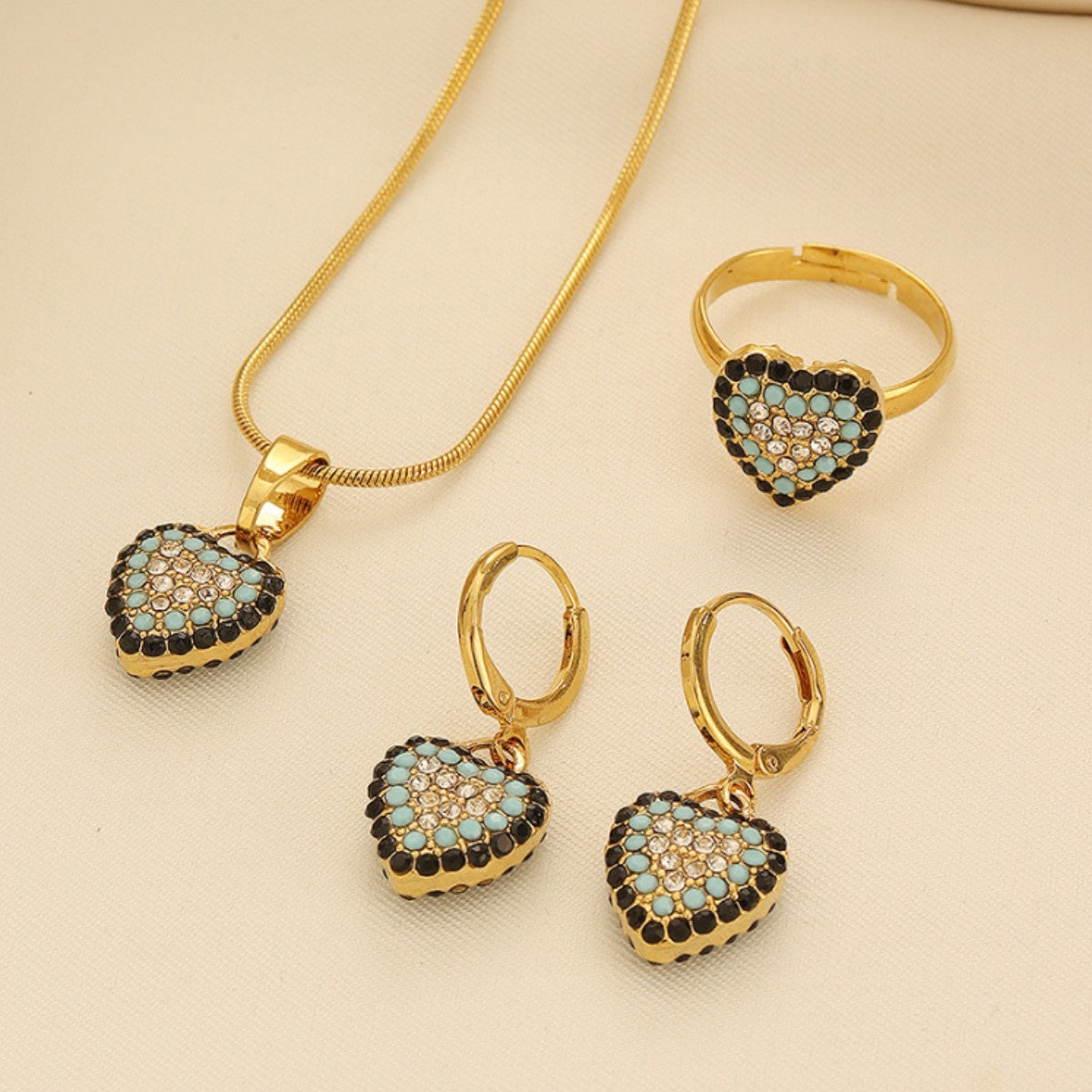 Crystal Heart Evil Eye Jewelry Set