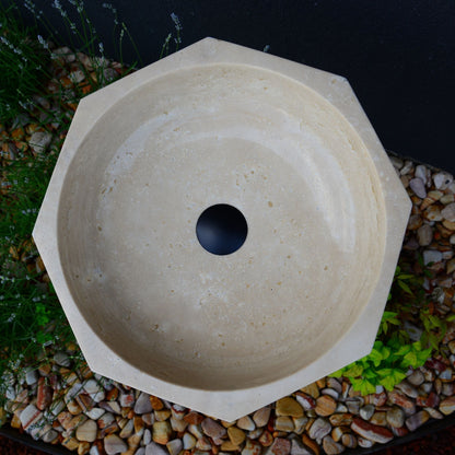 Handmade Turkish Travertine Octagon Bathroom Sink Hand Carved