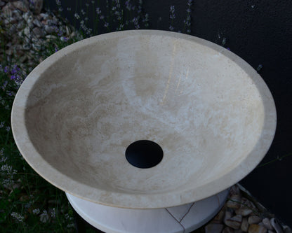 Handcrafted Light Beige Travertine Vessel Sink - Luxury Bathroom Vanity Countertop