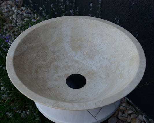 Handcrafted Light Beige Travertine Vessel Sink - Luxury Bathroom Vanity Countertop
