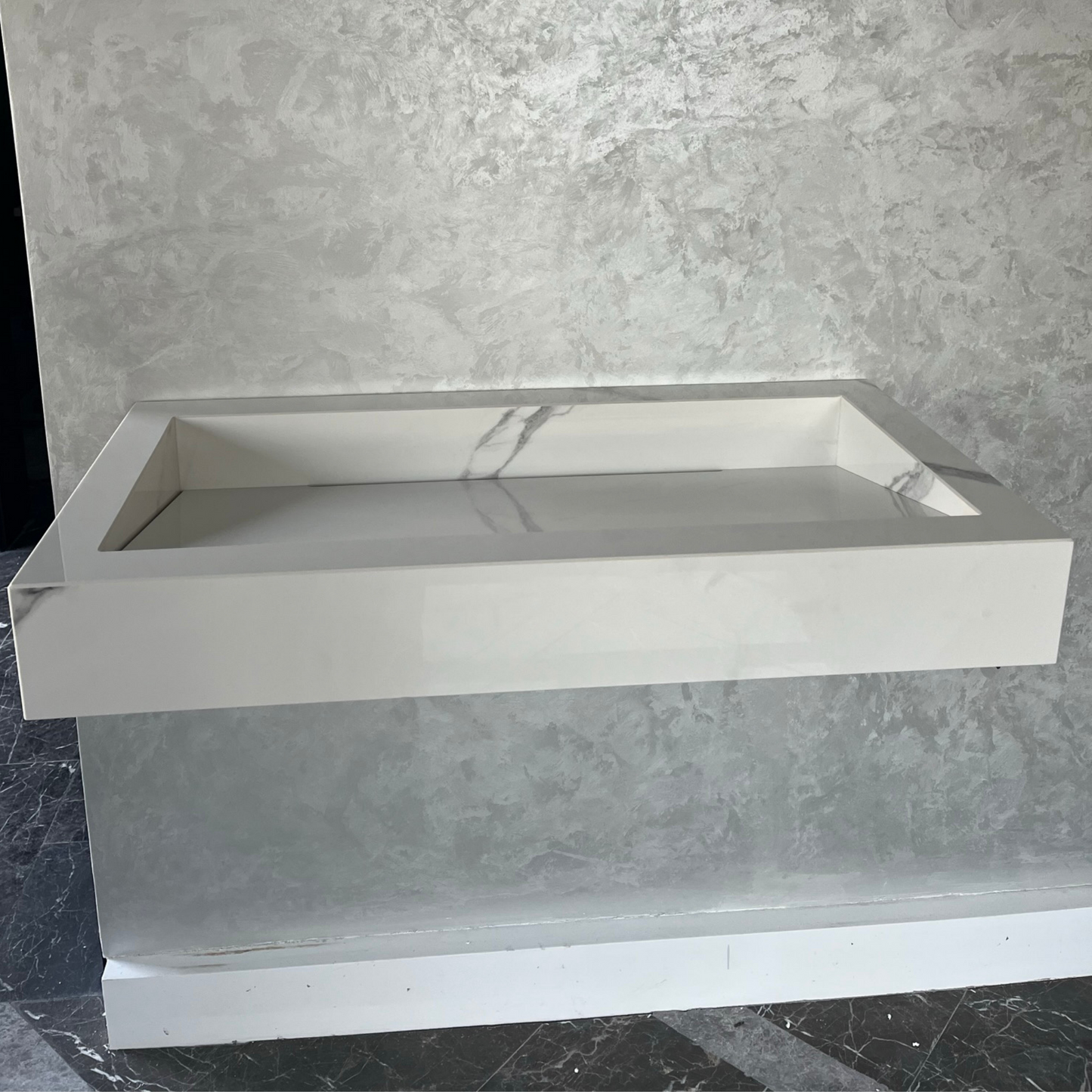 Extra Statuario White Marble Effect Polished Porcelain Wall Mounted Bathroom Vanity Sink
