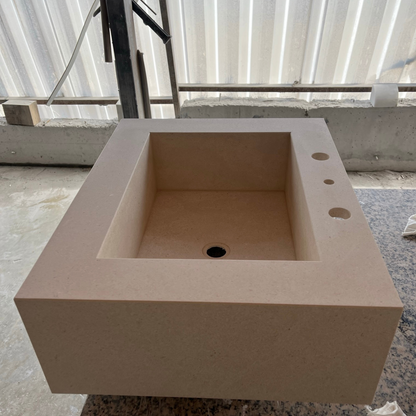 Handcrafted Custom Limestone Bathroom Sink with Natural Stone