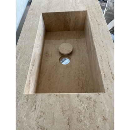 Travertine Beige Handcrafted Custom Bathroom Vanity Sink - Vein-Cut Natural Stone