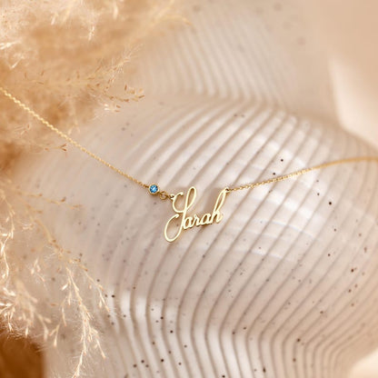 Personalized Cursive Name & Birthstone Necklace