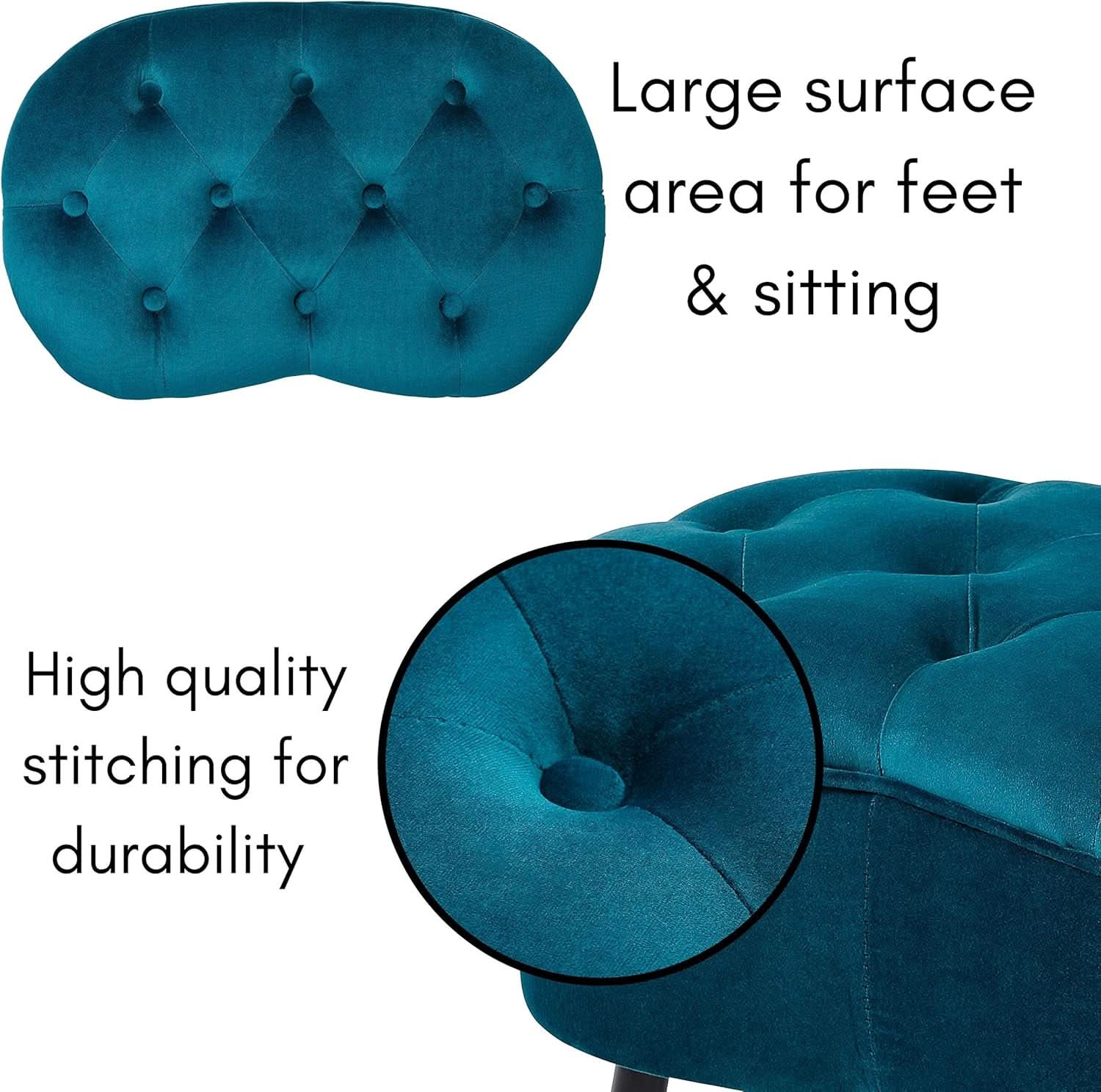 Indulgent Teal Velvet Tufted Oblong Ottoman 22.5X15