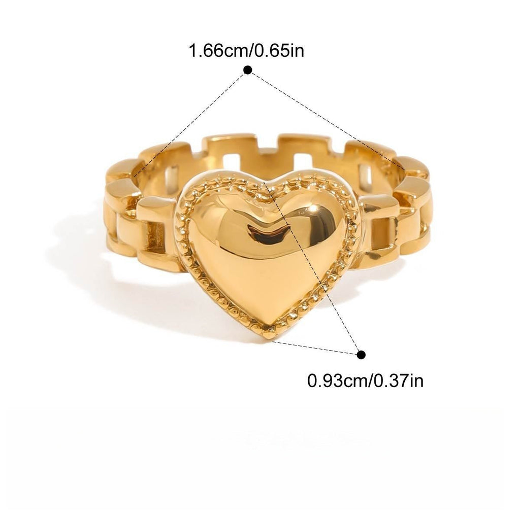 18K gold heart titanium steel ring