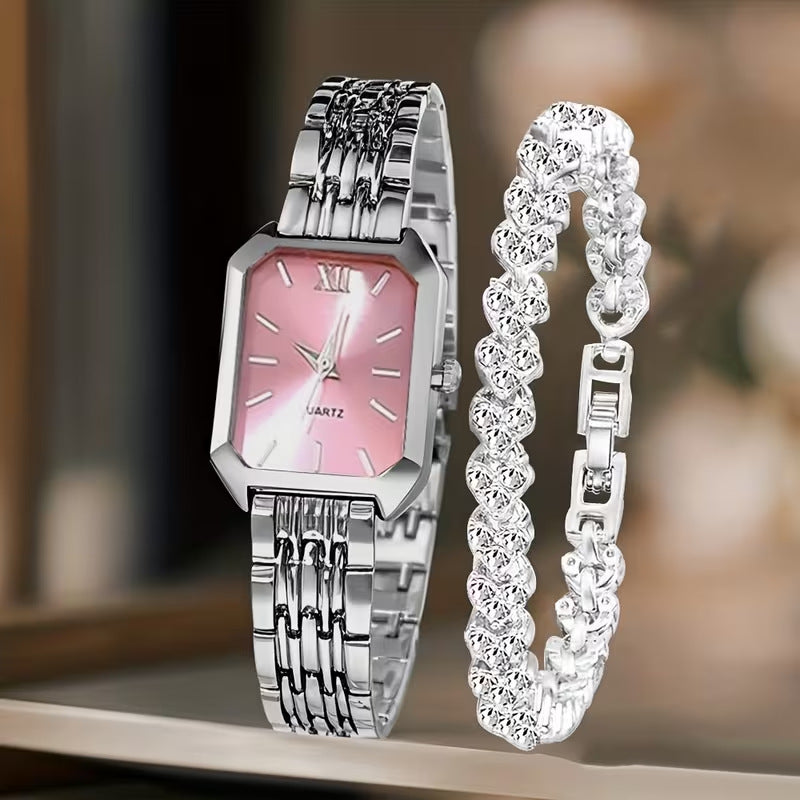 Womens Square-Shape Quartz Wristwatch Set