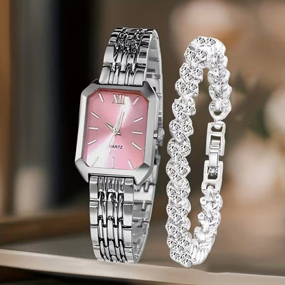 Womens Square-Shape Quartz Wristwatch Set