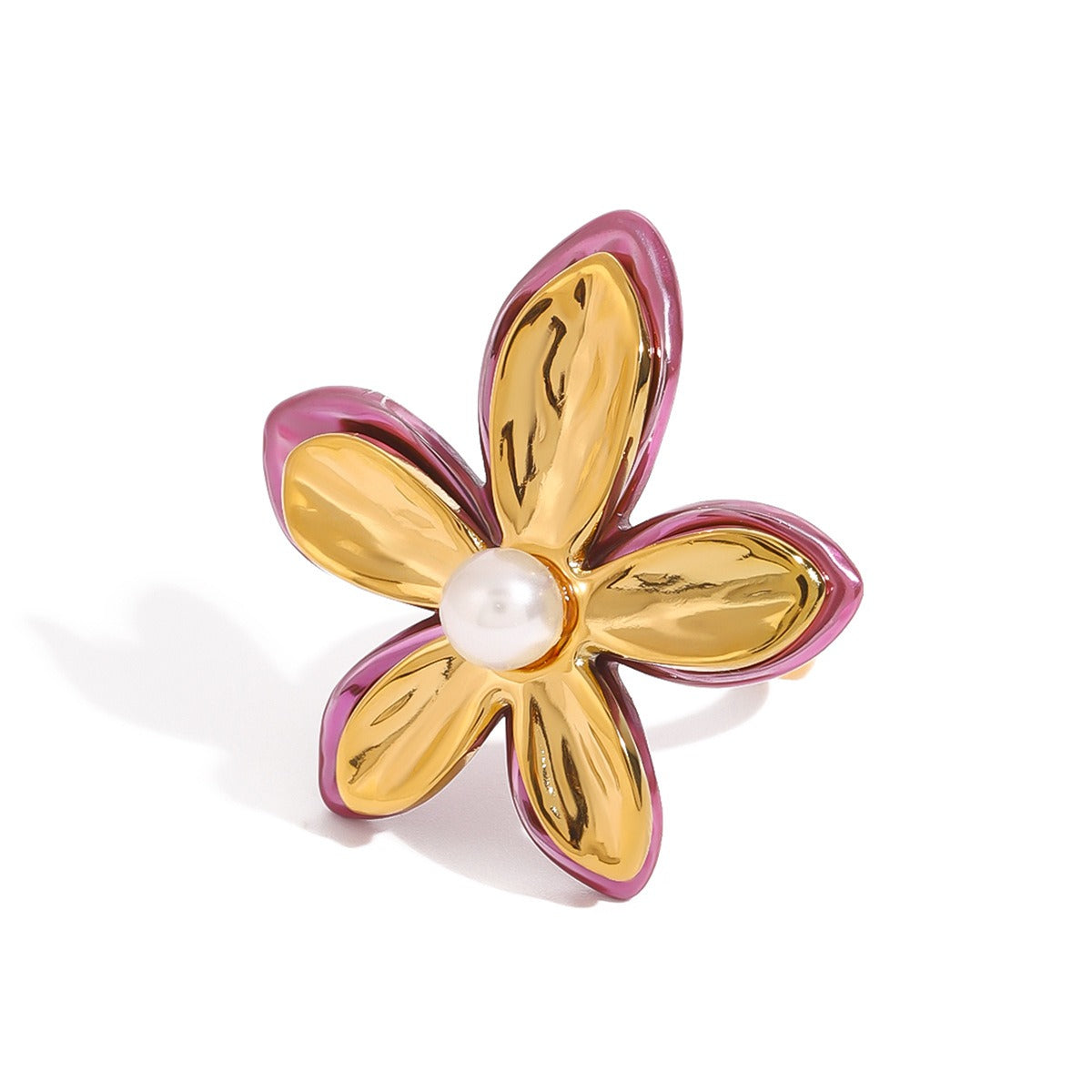 18K gold flower-shaped inlaid pearls exquisite design noble ring