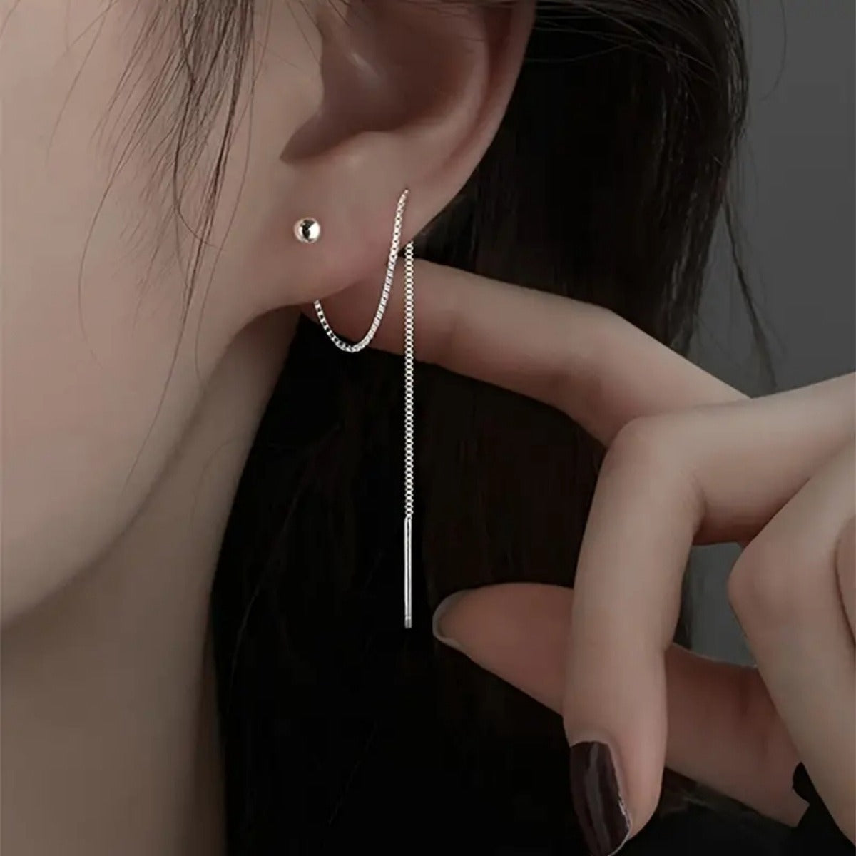 Long Tassel Earrings with Beaded Ear Threads