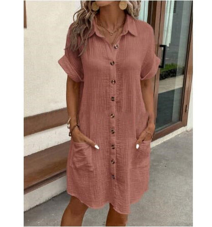 Women's Shirt Dress – V-Neck Button-Front A-Line Dress