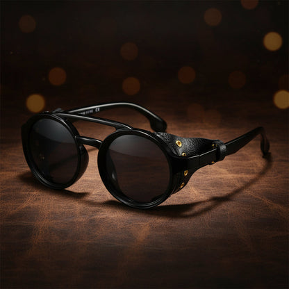 Retro Round Leather Frame Sunglasses – Vintage Fashion Eyewear