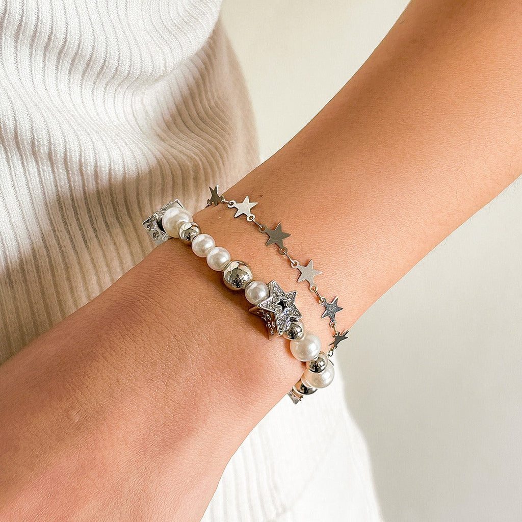 Star and heart-shaped pendant tassel bracelet set