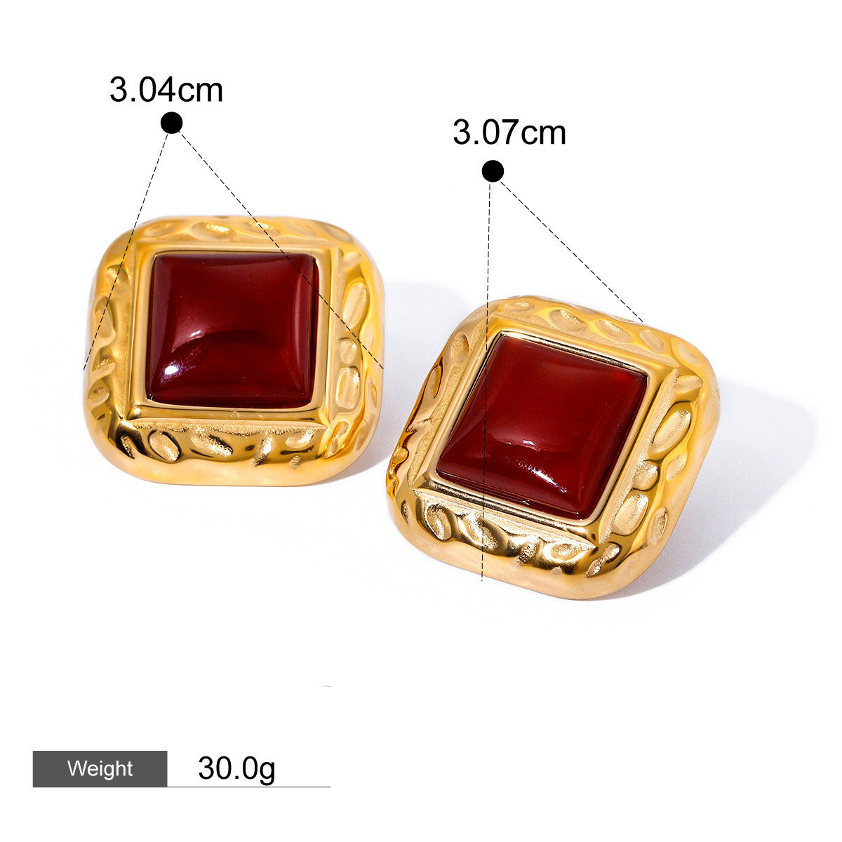 18K gold geometric square with texture design classic retro earrings