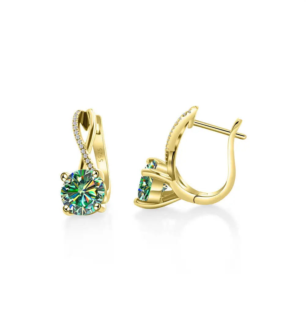Moissanite Crossover Leverback Earrings, 2 ct Each, Gold-Tone Silver