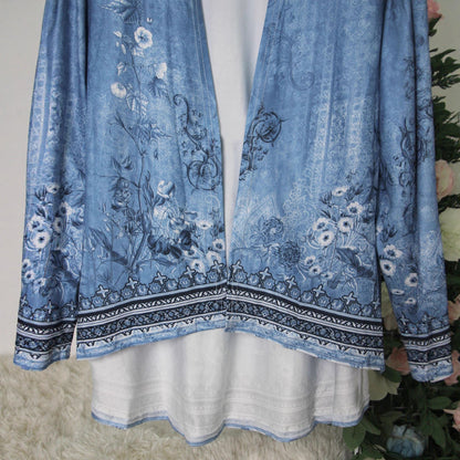 Women's Floral Print Open-Front Cardigan – Long Sleeve Boho Kimono Jacket