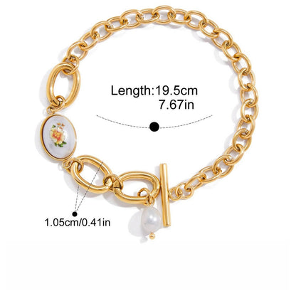 18K gold-plated, lightweight, and luxurious titanium steel bracelet with freshwater pearls.