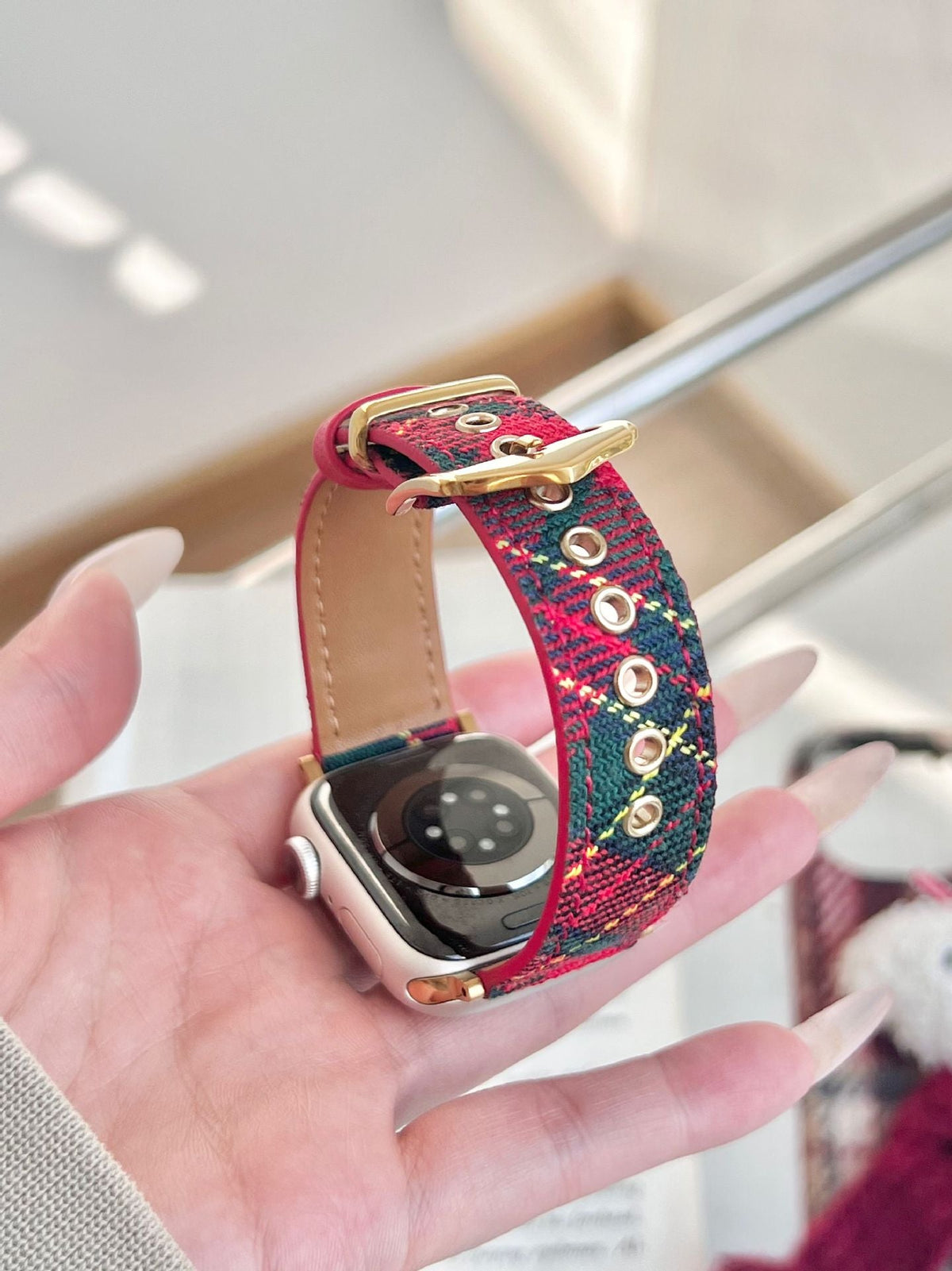 Christmas-themed Wool And Leather Watch Strap Suitable For