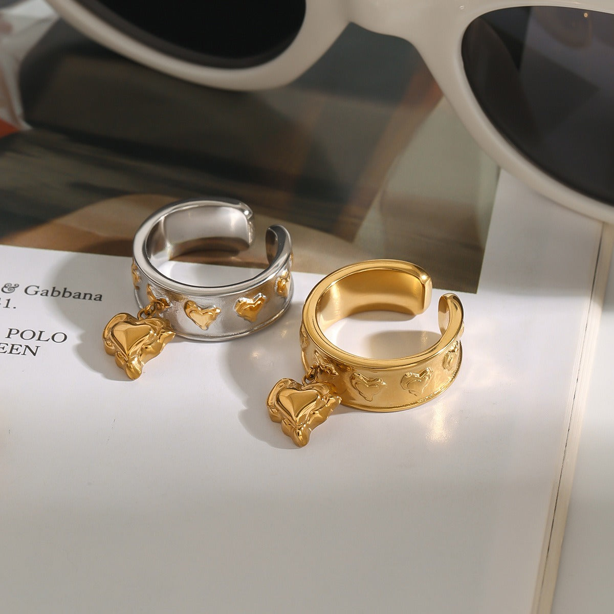 18K gold heart pendant unique design personality ring