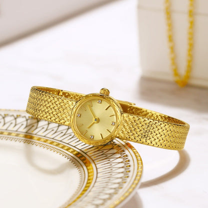 Retro Copper Mesh Womens Versatile Vintage-style Mini Gold Watch