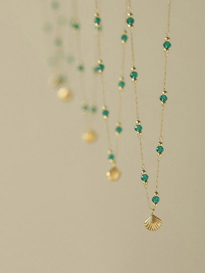 18k gold light luxury high-end shell green bead anklet