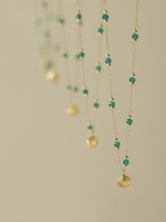 18k gold light luxury high-end shell green bead anklet