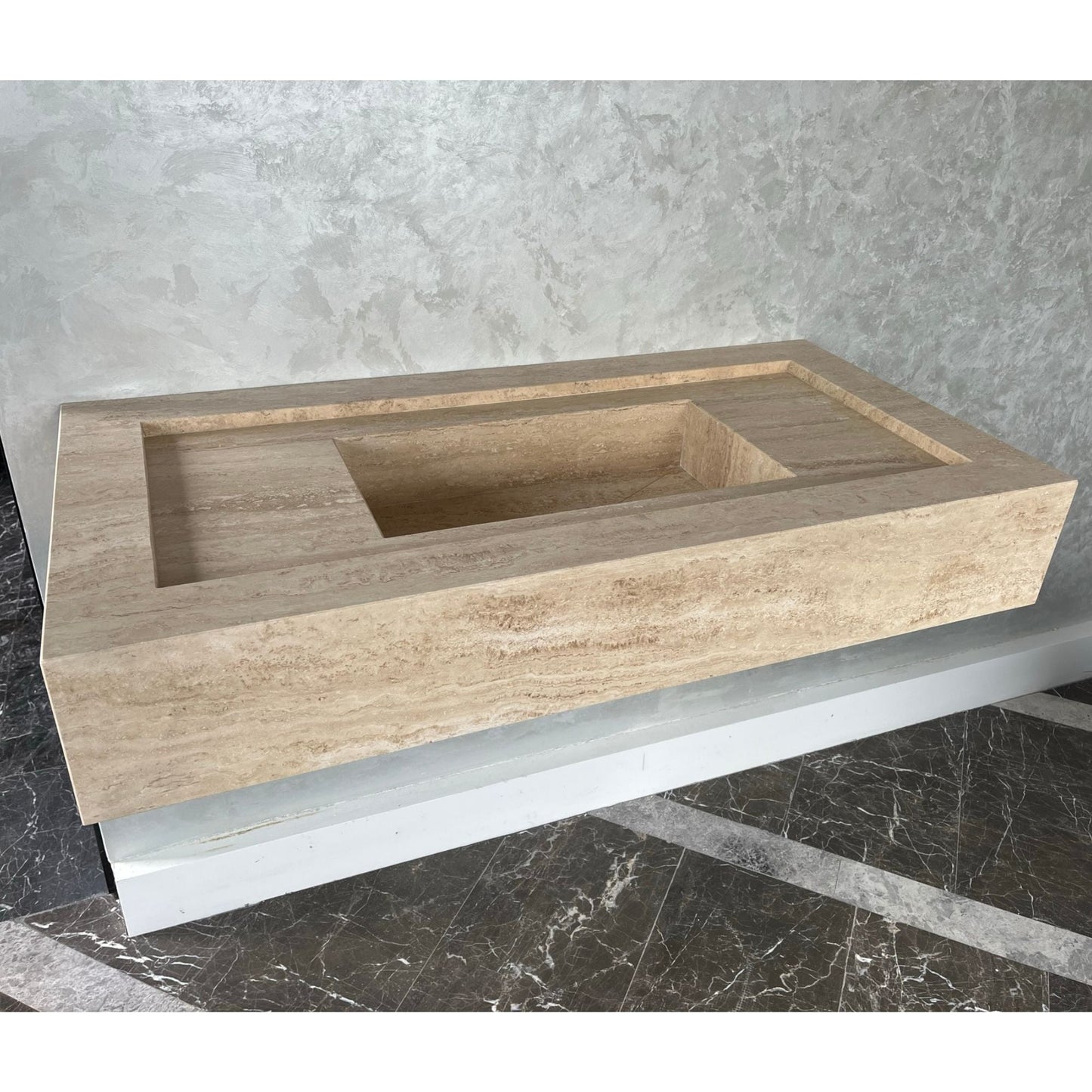 Handcrafted Travertine Natural Stone Bathroom Sink - Custom Artisan Masterpiece