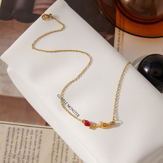 18K gold rose flower clavicle necklace