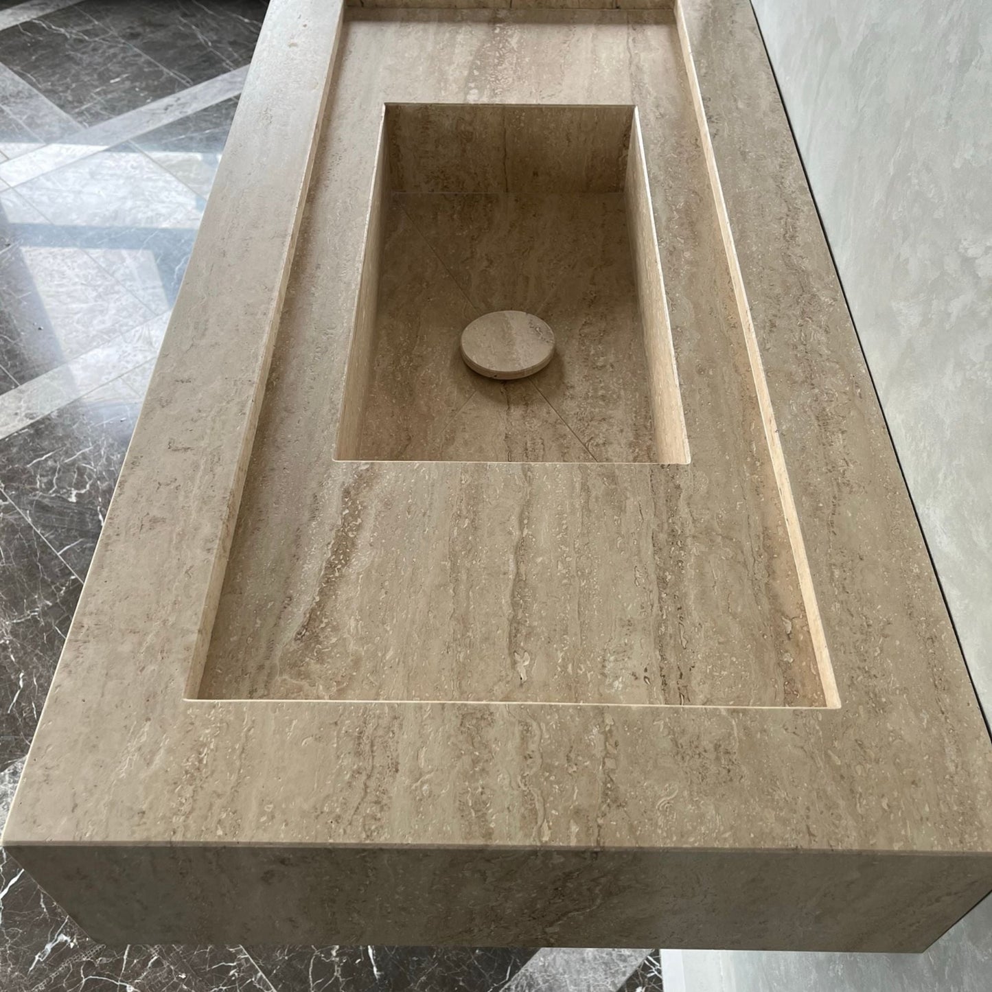 Handcrafted Travertine Natural Stone Bathroom Sink - Custom Artisan Masterpiece