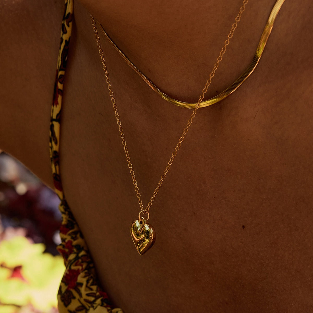 18K gold double chain with heart/star design exquisite simple necklace