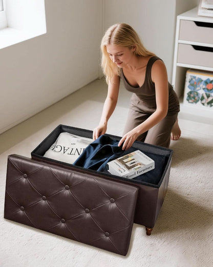 Thirty Inch Durable Storage Ottoman Bench Chest Brown
