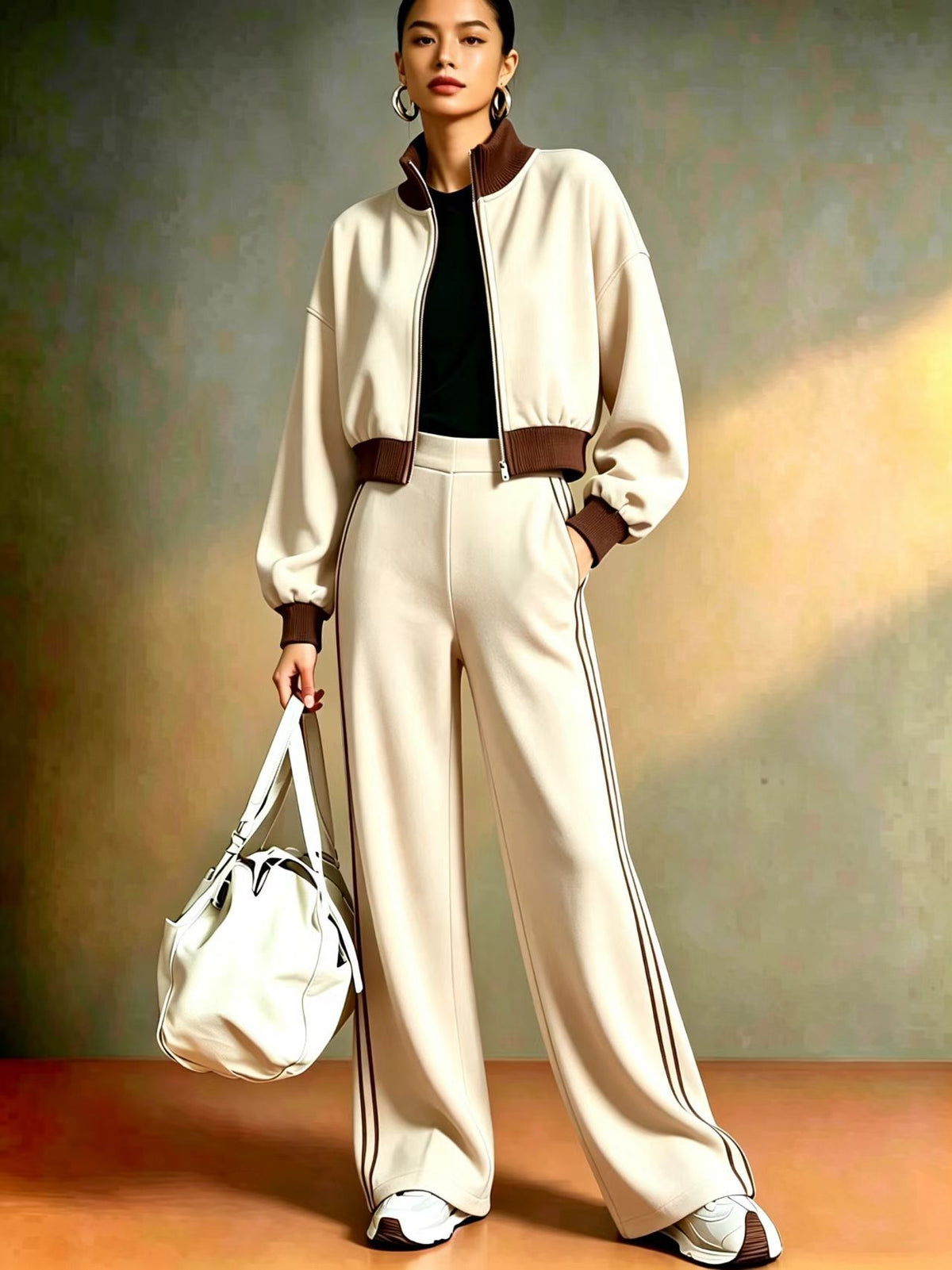 Women's Color-Block Ribbed Turtleneck Two-Piece Set