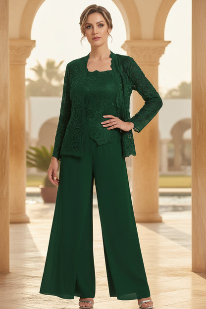 Women's Floral Lace Jacket & Top & Chiffon Wide-Leg Pants Three-Piece Formal Set – 12 Colors US0–14