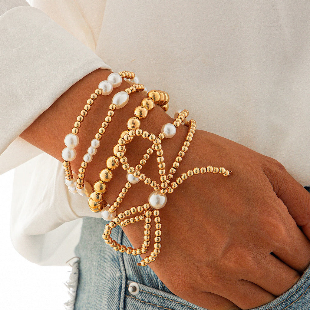 18k gold bow pearl beaded bracelet